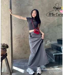 Chân Váy Dáng Dài Chữ A Lưng Cao Xẻ Tà Nhúm Cạnh Mv46 – Min Corner