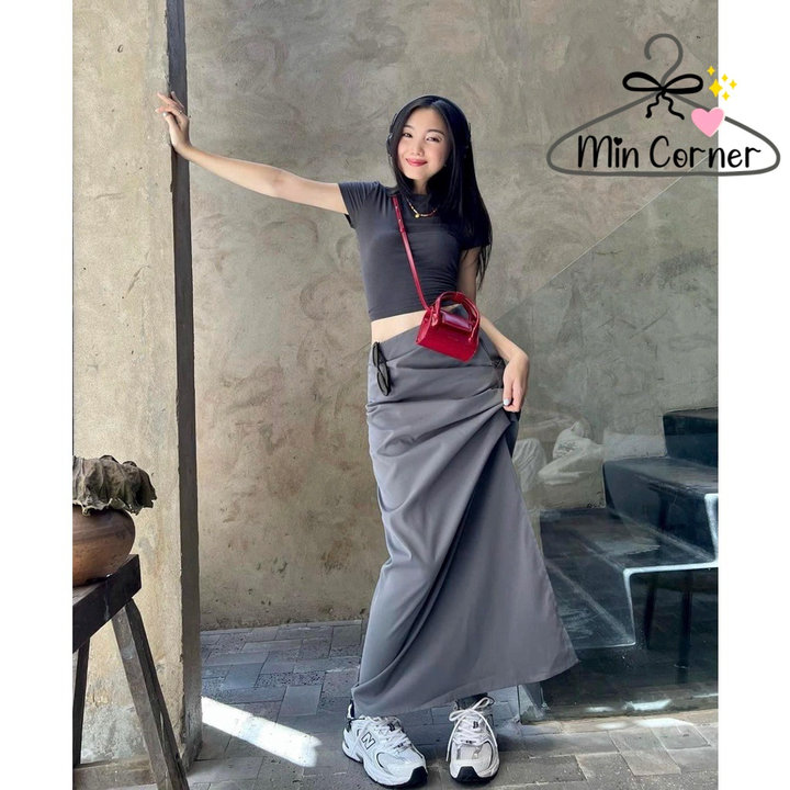 Chân Váy Dáng Dài Chữ A Lưng Cao Xẻ Tà Nhúm Cạnh Mv46 – Min Corner