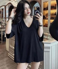 áo Phông Cổ Tim Trơn 2 Màu đen Trắng