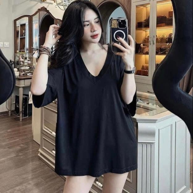 áo Phông Cổ Tim Trơn 2 Màu đen Trắng