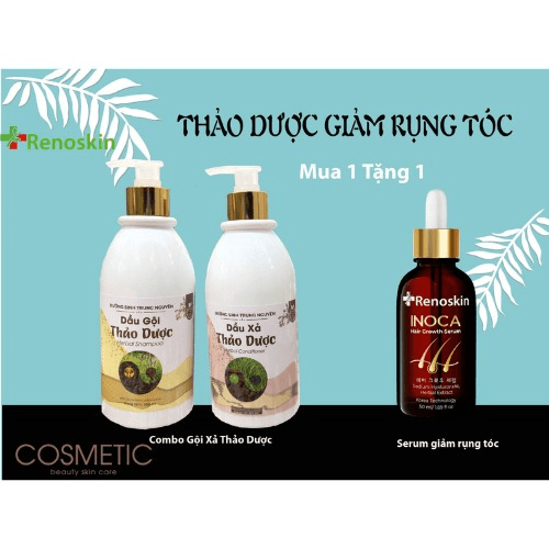 Combo Gội Xả Dưỡng Sinh Tặng Serum Giảm Rụng Tóc Inoca Renoskin