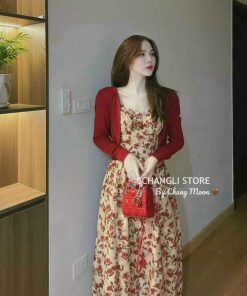 đầm 2 Dây Hoa Kèm áo Khoác Lửng Phong Cách Nhẹ Nhàng Tiểu Thư Women Nữ Cực Dễ Thương Tp63