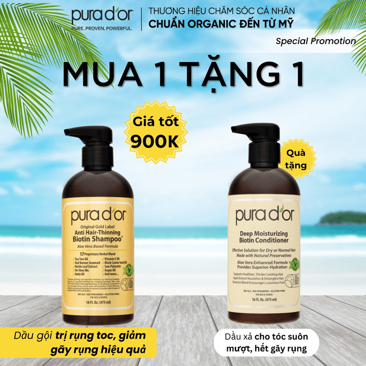 [mua 1 Tặng 1] Mua 1 Dầu Gội Biotin Pura D’or Original Gold Label Hỗ Trợ Ngăn Ngừa Rụng Tóc Giúp Tóc Chắc Khỏe Bóng Mượt 473ml Tặng 1 Dầu Xả Biotin Gold Label 473ml