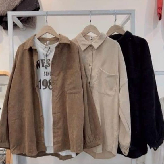 áo Sơ Mi Nhung Tăm Form Rộng Unisex Mặc Quanh Năm