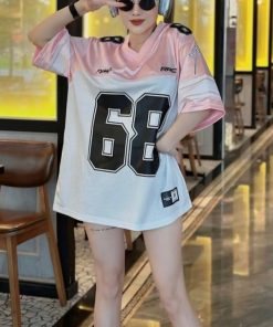 áo Thun Thể Thao Số 68 Phủ Bạc Mẫu Mới Chất Cotton Phối Vải Thể Thao From Rộng Unisex, áo Phông Nam Nữ Phối Bóng Rổ Hot Trend
