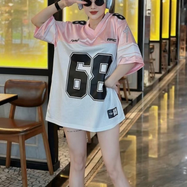 áo Thun Thể Thao Số 68 Phủ Bạc Mẫu Mới Chất Cotton Phối Vải Thể Thao From Rộng Unisex, áo Phông Nam Nữ Phối Bóng Rổ Hot Trend