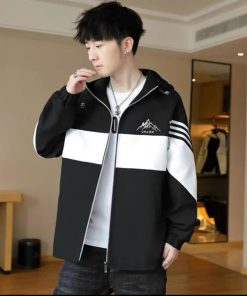 áo Khoác Dù Nam Nữ 2 Lớp Có Nón Thêu Núi Chjek Phối Tay 3 Sọc Ngang -htm Fashion