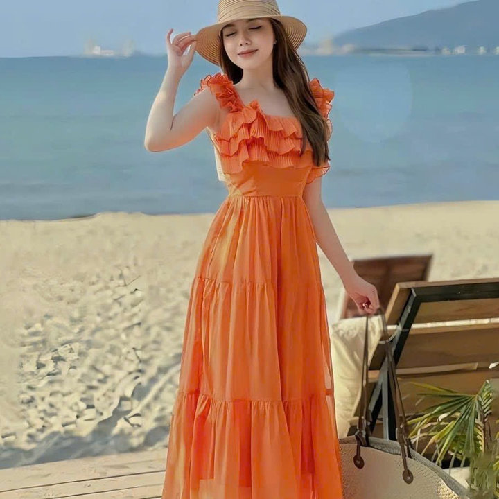 đầm Váy Nữ Maxi Viền Xếp Bèo (có Lót) Bh959r- Nana House