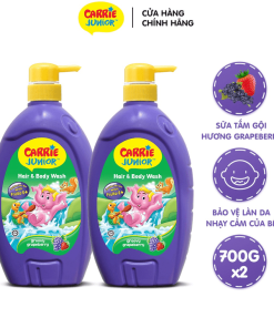 Combo 2 Sữa Tắm Gội Cho Bé Carrie Junior Chiết Xuất Trái Cây Thiên Nhiên Hương Grapeberry 700g + Chai 280g (mùi Ngẫu Nhiên)