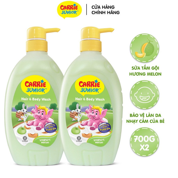 Combo 2 Sữa Tắm Gội Cho Bé Carrie Junior Chiết Xuất Yoghurt Hương Dưa Lưới 700g + Chai 280g (mùi Ngẫu Nhiên)