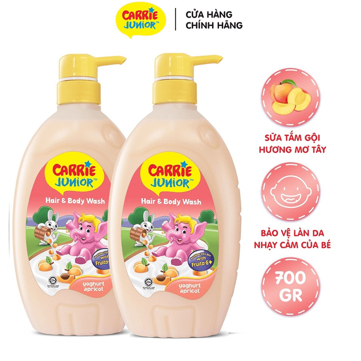 Combo 2 Sữa Tắm Gội Cho Bé Carrie Junior Chiết Xuất Yoghurt Hương Mơ Tây 700g + Chai 280g (mùi Ngẫu Nhiên)