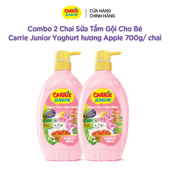 Combo 2 Sữa Tắm Gội Cho Bé Carrie Junior Chiết Xuất Yoghurt Hương Táo 700g + Chai 280g (mùi Ngẫu Nhiên)