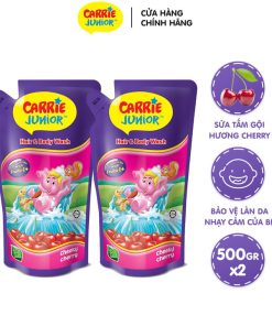 Combo 2 Túi Sữa Tắm Gội Carrie Junior Cho Bé Chiết Xuất Trái Cây Thiên Nhiên Hương Cheeky Cherry 500g