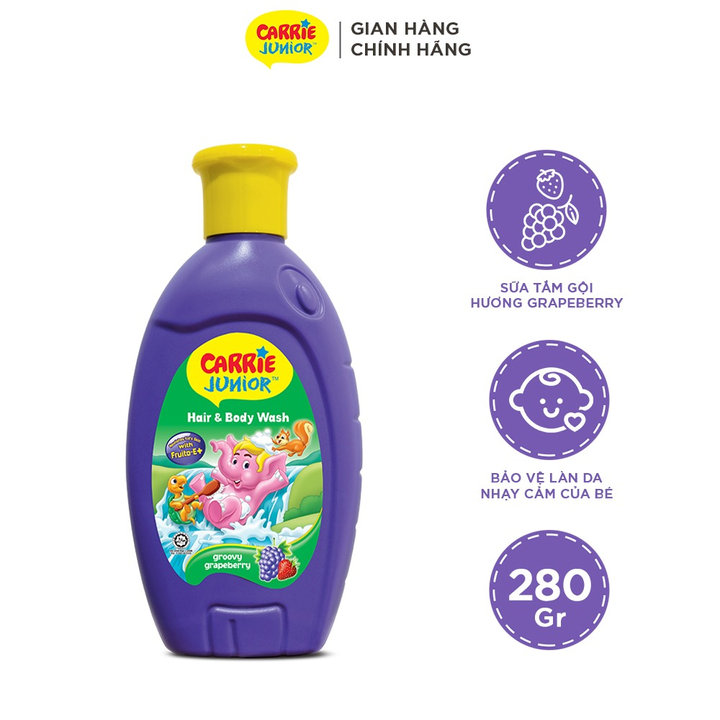 Combo 2 Sữa Tắm Gội Cho Bé Carrie Junior Chiết Xuất Trái Cây Thiên Nhiên Hương Grapeberry 280g