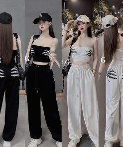 Set Bộ áo Quây In Bàn Tay Crotop Phối Quần ống Rộng Dài Thể Thao -htm Fashion