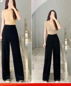 Quần ống Rộng Chất Cát Hàn Dáng Dài Hack Dáng Cạp Cao Dễ Mix đồ