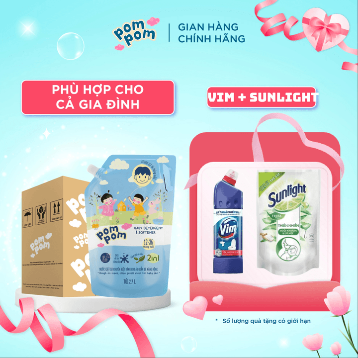 [thùng 3 Túi 2.7l]- Dành Cho Cả Nhà – Gel Giặt Xả 2in1″lành”- Sạch Sâu Vết Bẩn – Dưỡng Mới Vải – Lưu Hương Tích Hợp Kháng Khuẩn An Toàn Cho đồ Lót