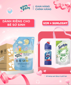 [thùng 3 Túi 2.7l] – Dành Cho Bé Sơ Sinh – Gel Giặt Xả 2in1- Sạch Sâu Kháng Khuẩn – Khử Mùi Nôn Trớ, ọc Sữa, Tè Khai-lưu Hương Phấn Thơm Dịu Nhẹ