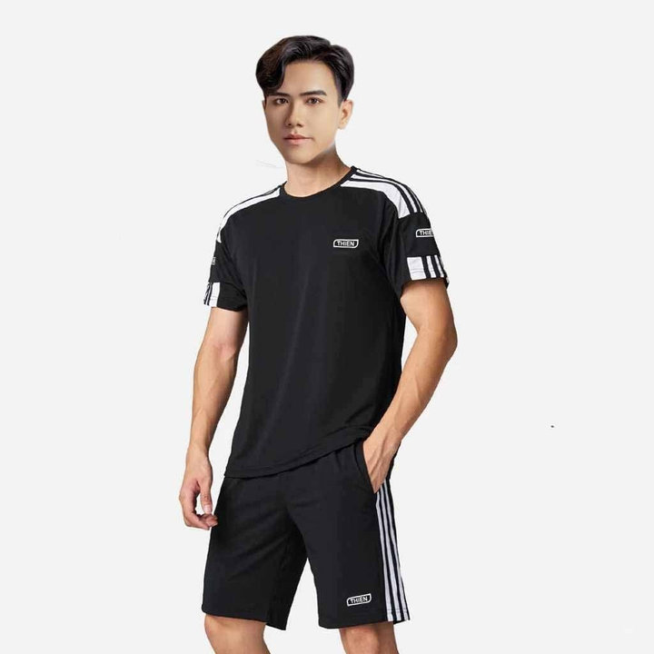 Bộ Quần áo Nam Phối Sọc In Logo Thien Cổ Tròn Tay Ngắn Thể Thao Unisex Tu – Be Yourself