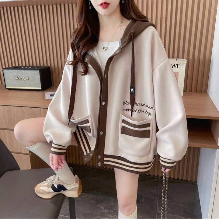 áo Khoác Hoodie Nam Nữ Form Rộng Phối Nút Bấm Nón 2 Lớp Thêu Chữ Work Hard -htm Fashion