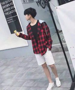 áo Sơ Mi Nam Nữ Tay Dài Có Nón Chất Kate Sọc Caro Cá Tính Phong Cách -htm Fashion