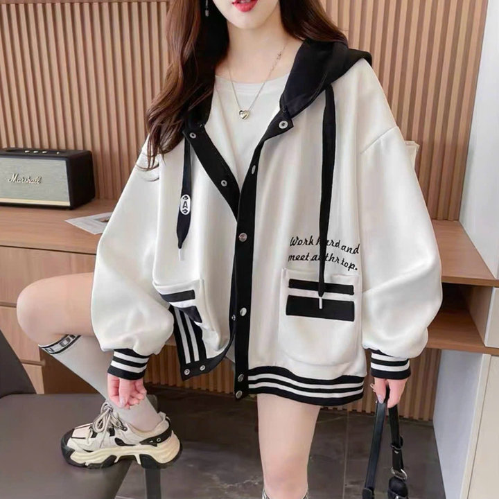 áo Khoác Ngoài Nữ Kiểu Dáng Hoodie Thiết Kế 2 Màu Có Nút Bấm Phối Viền Khác Màu Mặc đẹp Có Nón – U092