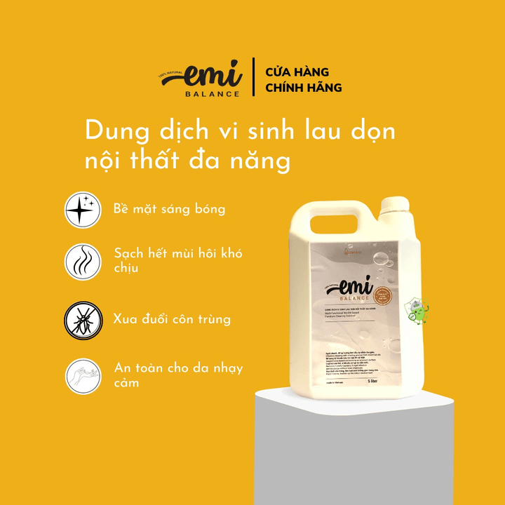 Nước Lau Bề Mặt đa Năng Emi Balance Vệ Sinh Nội Thất Bàn ăn Ghế Da Túi Da Tủ Lạnh Làm Sạch Khử Mùi Nhanh Mềm Da 5l