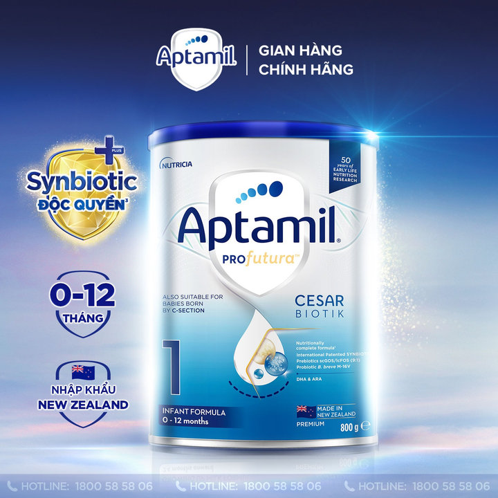 Sữa Bột Aptamil Profutura Cesarbiotik New Zealand Hộp Thiếc Số 1 (800g) Cho Bé Từ 0-12 Tháng Tuổi