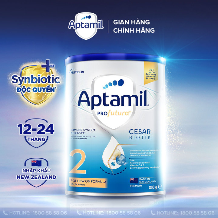 Sữa Bột Aptamil Profutura Cesarbiotik New Zealand Hộp Thiếc Số 2 (800g) Cho Bé Từ 12-24 Tháng Tuổi