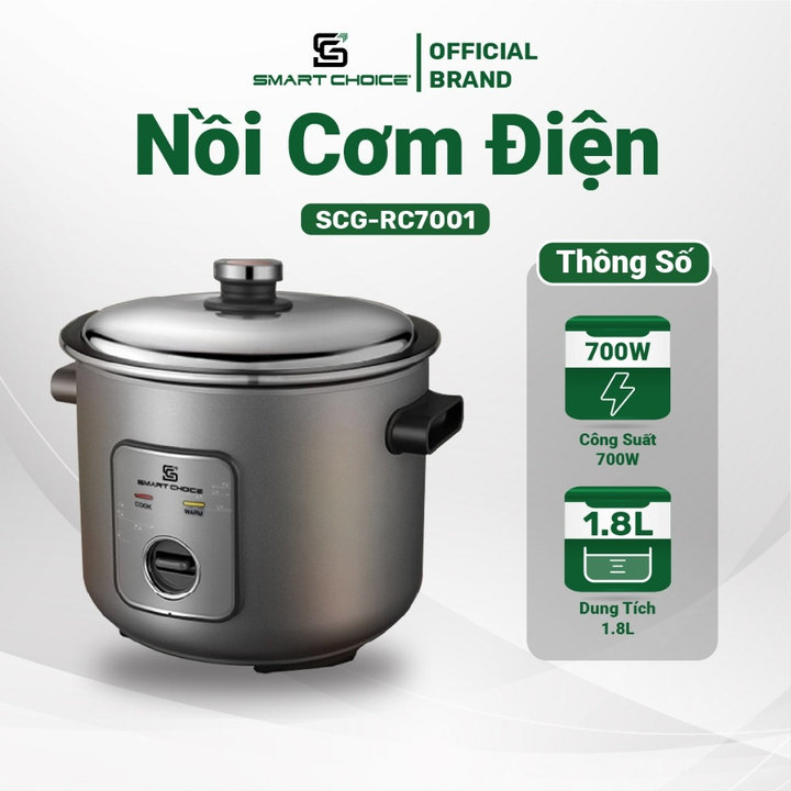 Nồi Cơm điện Nắp Rời Dung Tích 1,8l 700w Smartchoice Scg-r7001- Smartchoice