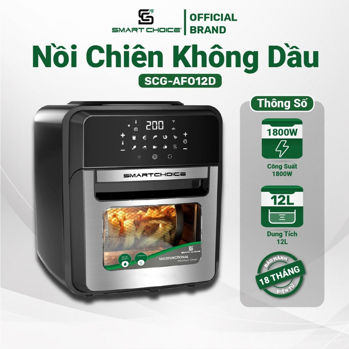 Nồi Chiên Không Dầu 12l Smartchoice Scg-afo12d Công Suất Mạnh 1800w- Smartchoice