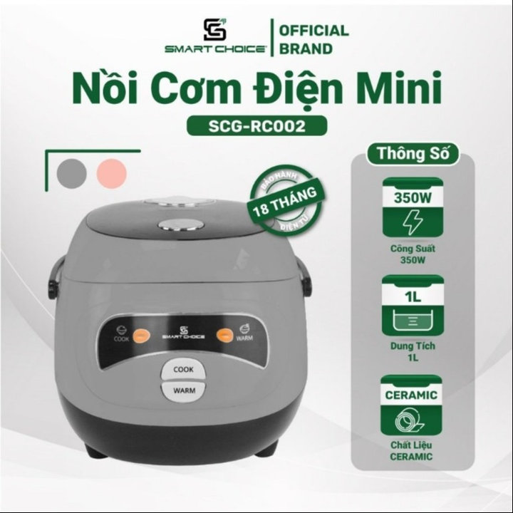 Nồi Cơm điện Mini Smartchoice Scg-rc002 Nồi Cơm điện 1l 350w Lòng Nồi Phủ Ceramic- Smartchoice