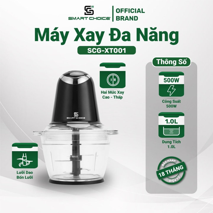 Máy Xay Thịt Smartchoice Scg-xt001 500w 1000ml 4 Lưỡi Dao 2 Cấp độ Cối Thủy Tinh- Smartchoice