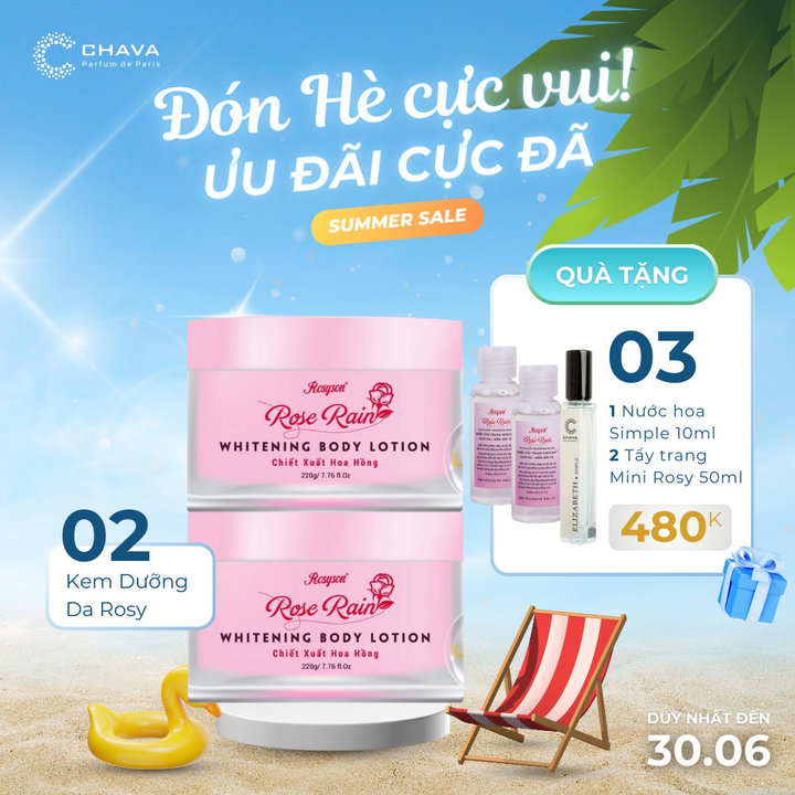 Combo 2 Kem Dưỡng Trắng Da Toàn Thân Rose Rain Whitening Body Lotion – Rosy