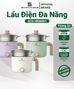 Nồi Lẩu điện Mini Smartchoice Scg-ndn001 1,5l 600w Kèm Xửng Hấp 3 Mức Nhiệt- Smartchoice