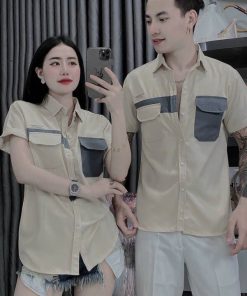 áo Sơ Mi Nam, Nữ Tay Ngắn Cotton Lạnh Phối Túi Mới – Soo1990