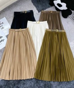Chân Váy Xếp Ly Phối đai Da Quảng Châu Dày Dặn Ad616- ánh Dương