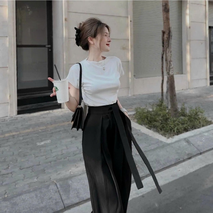 Quần Suông Nữ Cạp Cao ống Rộng Thắt Dây Nơ Chất Vải Vintex Dày Dặn Loại 1 Mặc đi Làm đi Chơi Siêu Hot