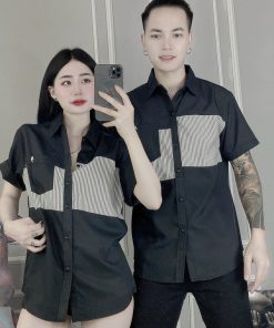 áo Sơ Mi Nam, Nữ Cotton Tay Ngắn Phối 2 Màu Túi Mới – Soo1990