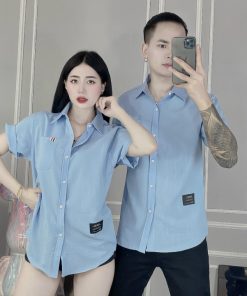 áo Sơ Mi Tay Ngắn đũi Nam, Nữ Phối Logo Mới – Soo1990