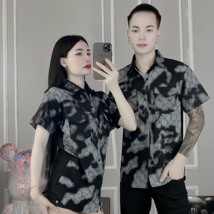 áo Sơ Mi đũi Tay Ngắn Nam, Nữ Phối Loang Mới – Soo1990
