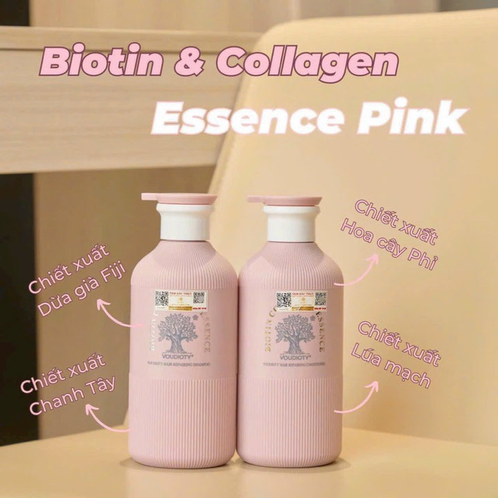 Cặp Dầu Gội Xả Hương Nước Hoa, Phục Hồi, Mềm Mượt Tóc Biotin Collagen Essence Hồng 500ml – Gdn