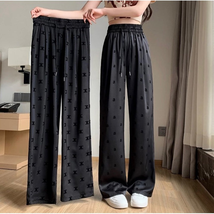 Quần Suông Lụa Chữ X Hoạ Tiết Siêu Tôn Dáng Siêu Xinh, Quần Suông Chất Lụa Phối Chữ Nhung Siêu Hot Mã 075 Miashop