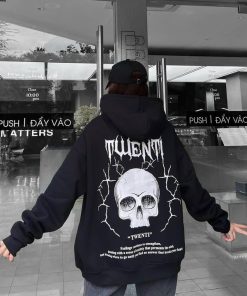 áo Khoác Hoodie Nỉ Nam Nữ Form Rộng Có Nón Tròng đầu Họa Tiết In đầu Lâu Twenti -htm Fashion