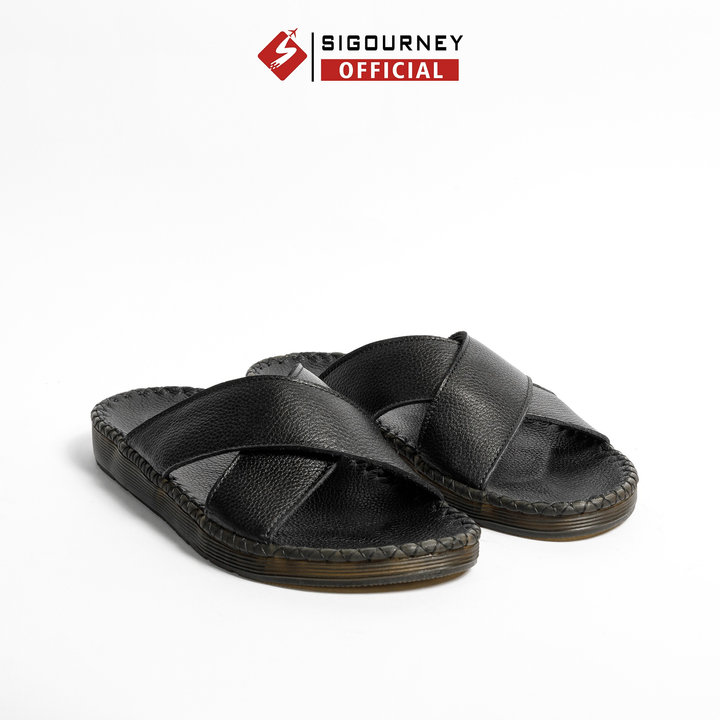 Dép Nam Quai Chéo Da Bò Có Khâu đế Dn119 Bảo Hành 18 Tháng – Sigourney