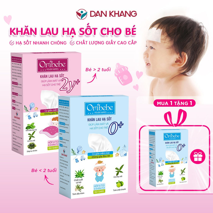 Khăn Lau Hạ Sốt Oribebe Cho Bé Giúp Hạ Nhiệt Giảm Sốt 0+/2y+ Hộp 4 Túi X 6 Khăn – Oribe