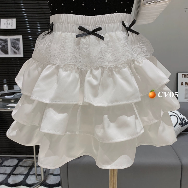 Chân Váy 3 Tầng Phối Ren đính Nơ Cv05- Lê Phương Boutique