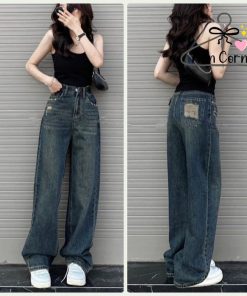 Quần Jean Nữ ống Rộng Lưng Cao Wash Túi Rách Mq182 – Min Corner
