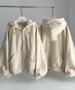 áo Khoác Trơn Hoodie Zip Nỉ Bông Mũ 2 Lớp Khóa Kéo