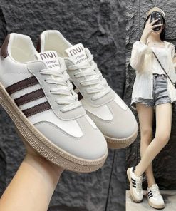 Giày Thể Thao Nữ 3 Vạch Da Cao Cấp- Haanh